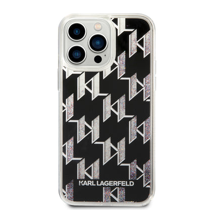 Pouzdro MagSafe pro Apple iPhone 14 Pro Max, Karl Lagerfeld, Monogram Liquid Glitter, Černá