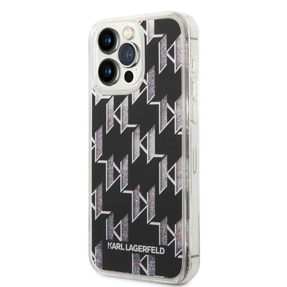 Pouzdro MagSafe pro Apple iPhone 14 Pro Max, Karl Lagerfeld, Monogram Liquid Glitter, Černá