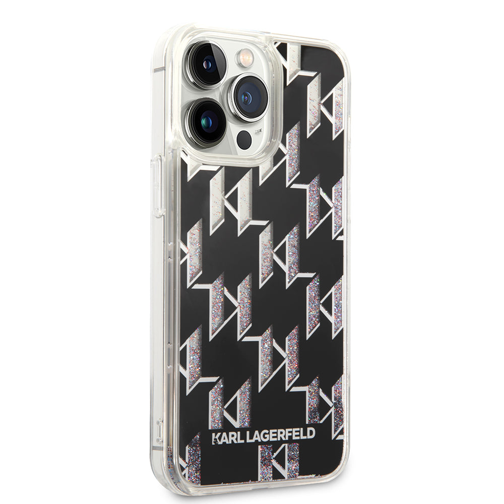 Pouzdro MagSafe pro Apple iPhone 14 Pro Max, Karl Lagerfeld, Monogram Liquid Glitter, Černá