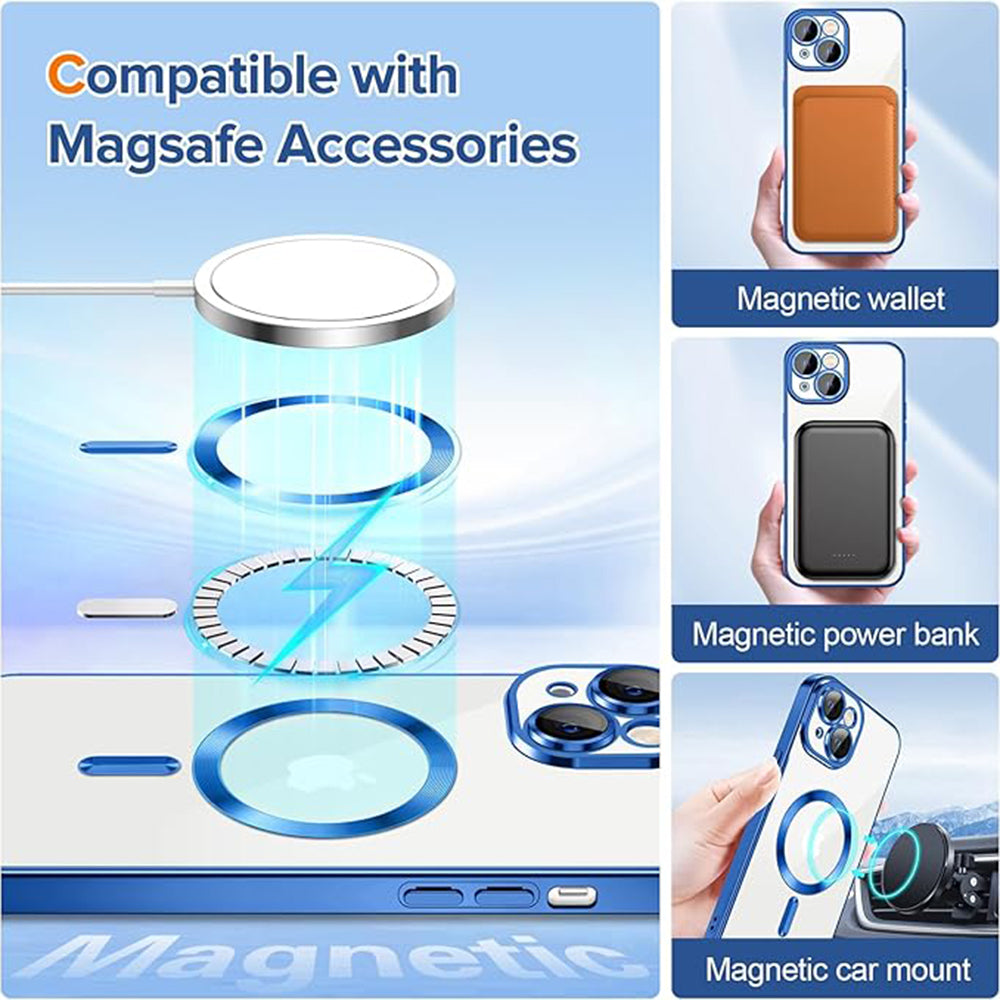 MagSafe Case for Apple iPhone 14, Techsuit, Luxury Crystal, Dark Blue