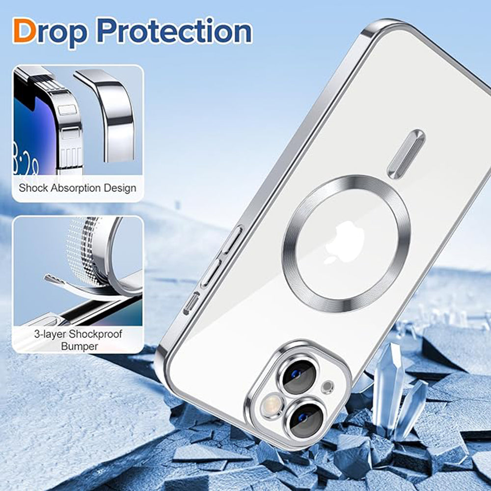 MagSafe pouzdro pro Apple iPhone 14, Techsuit, Luxury Crystal, Stříbrné