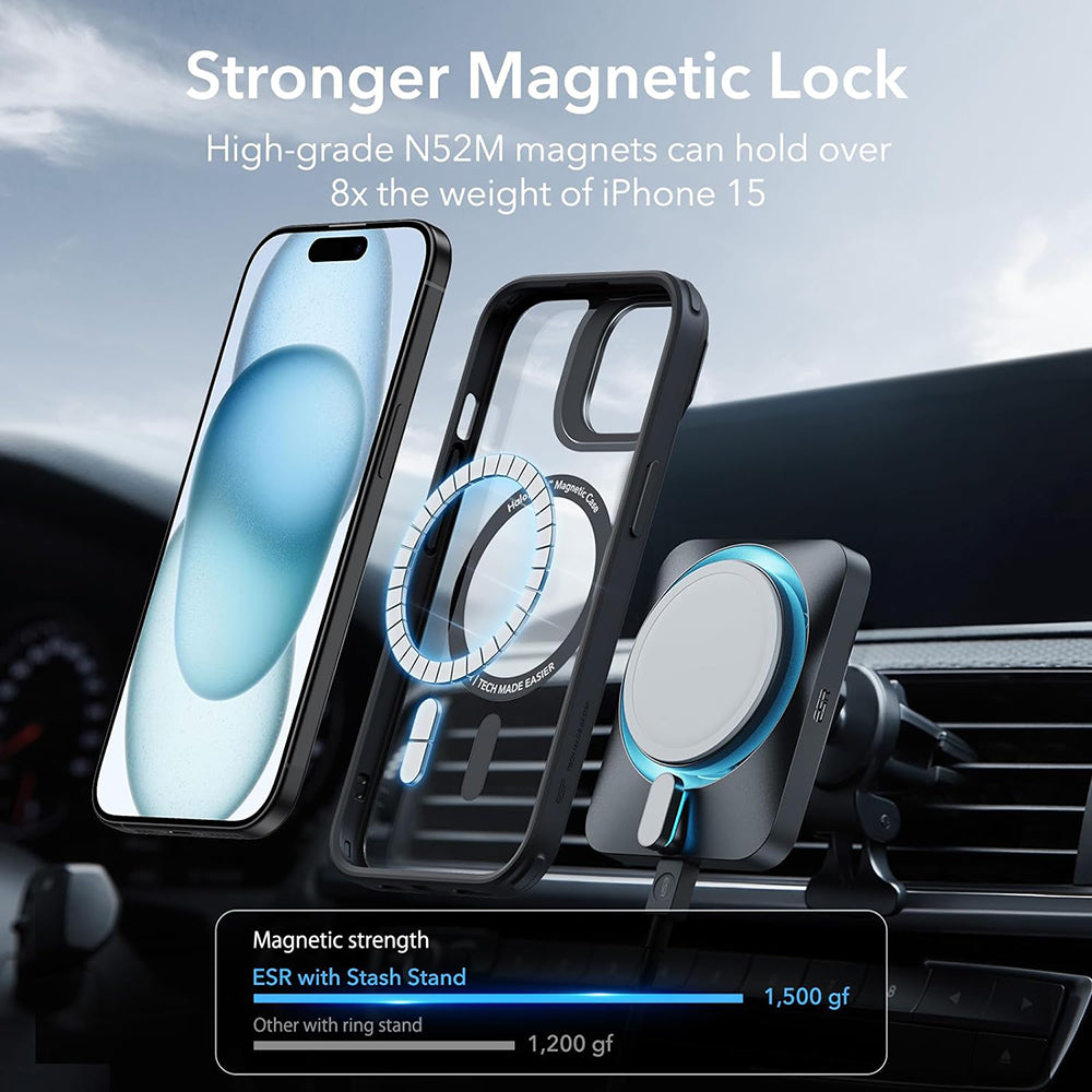 MagSafe pouzdro pro Apple iPhone 15, ESR, Classic Hybrid Kickstand, Černá průhledná