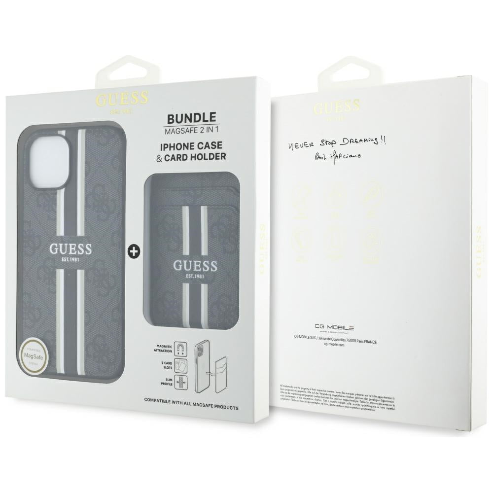 Pouzdro MagSafe pro Apple iPhone 15, Guess, Cardslot 4G Stripes, Černá