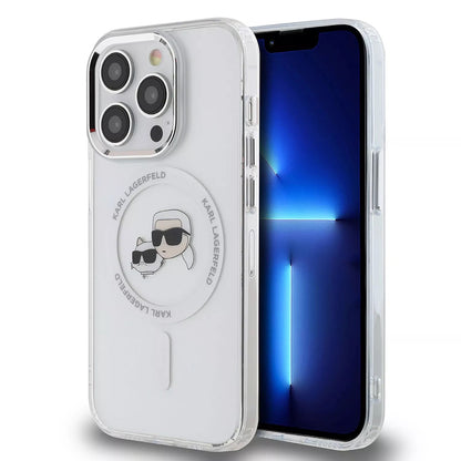 MagSafe Case for Apple iPhone 15, Karl Lagerfeld, IML Metal Karl & Choupette's Heads, Transparent
