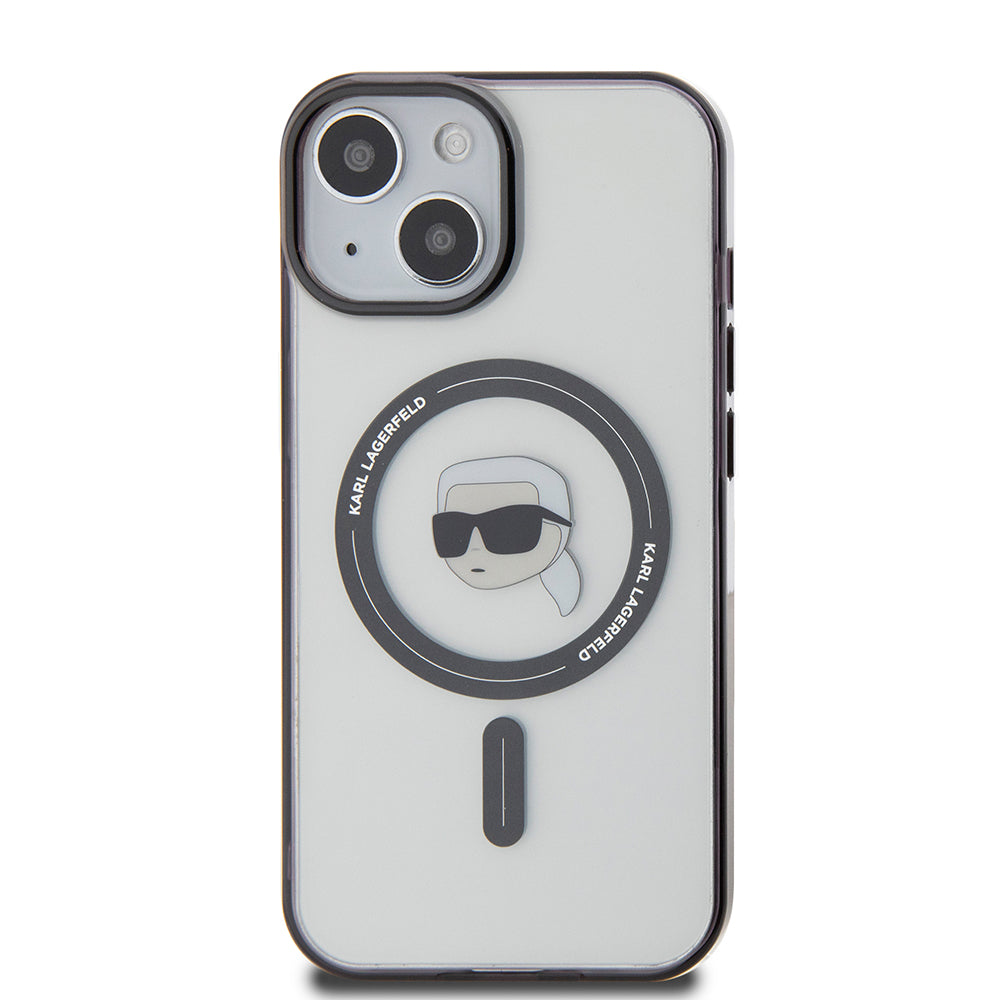 Pouzdro MagSafe pro Apple iPhone 15, Karl Lagerfeld, IML Karl's Head, Průhledné