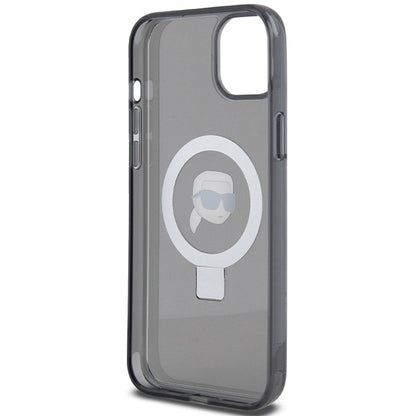 Pouzdro MagSafe pro Apple iPhone 15, Karl Lagerfeld, Ring Stand Karl's Head, Černá