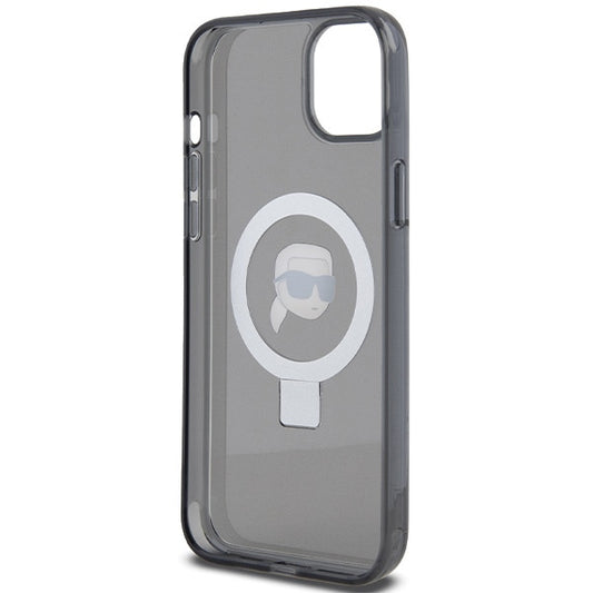 Pouzdro MagSafe pro Apple iPhone 15, Karl Lagerfeld, Ring Stand Karl's Head, Černá