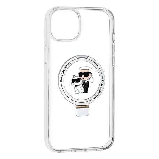 Pouzdro MagSafe pro Apple iPhone 15 Plus, Karl Lagerfeld, Ringstand Karl and Choupette, Bílá