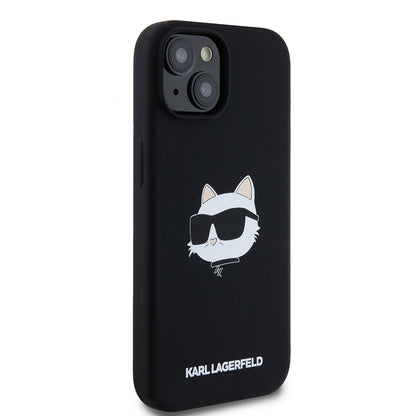 Pouzdro MagSafe pro Apple iPhone 15, Karl Lagerfeld, Silicone Choupette's Head, Černá