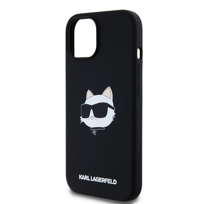 Pouzdro MagSafe pro Apple iPhone 15, Karl Lagerfeld, Silicone Choupette's Head, Černá