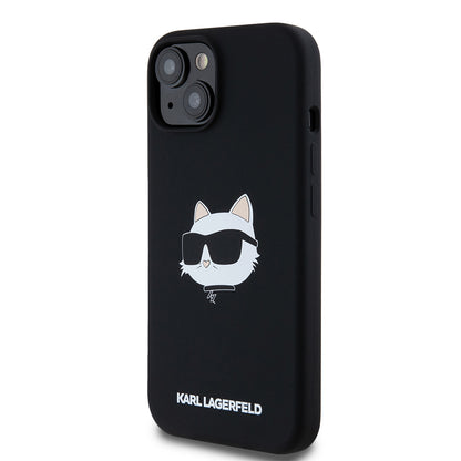 Pouzdro MagSafe pro Apple iPhone 15, Karl Lagerfeld, Silicone Choupette's Head, Černá
