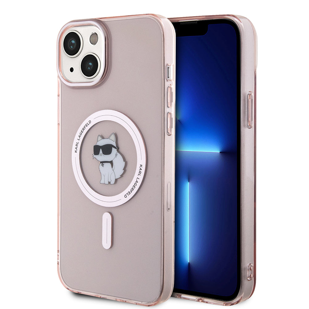 Pouzdro MagSafe pro Apple iPhone 15 Plus / 14 Plus, Karl Lagerfeld, IML Choupette, Růžová