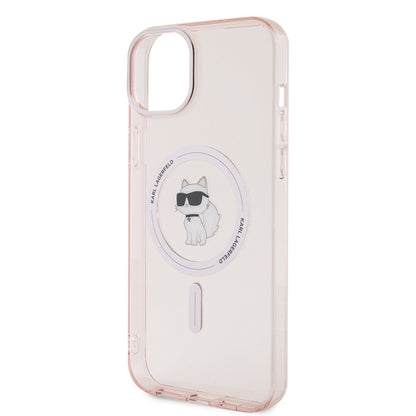 Pouzdro MagSafe pro Apple iPhone 15 Plus / 14 Plus, Karl Lagerfeld, IML Choupette, Růžová