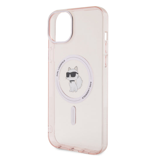 Pouzdro MagSafe pro Apple iPhone 15 Plus / 14 Plus, Karl Lagerfeld, IML Choupette, Růžová
