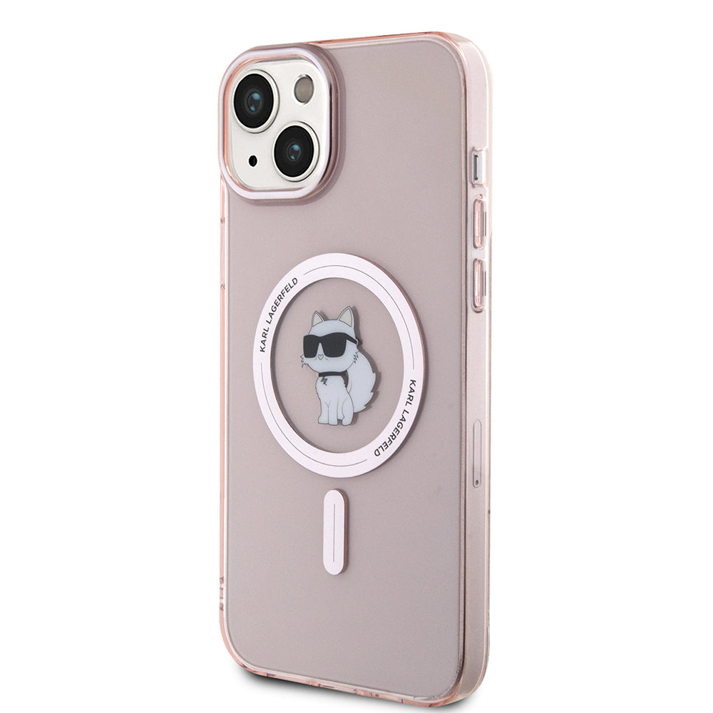 Pouzdro MagSafe pro Apple iPhone 15 Plus / 14 Plus, Karl Lagerfeld, IML Choupette, Růžová