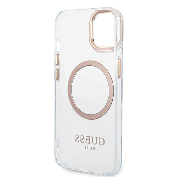 Pouzdro MagSafe pro Apple iPhone 15 Plus, Guess, Metal Outline, Zlaté