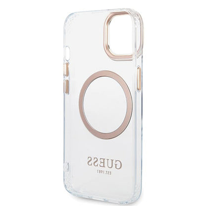 Pouzdro MagSafe pro Apple iPhone 15 Plus, Guess, Metal Outline, Zlaté