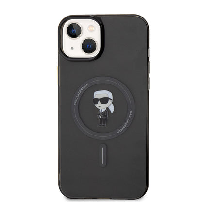 Pouzdro MagSafe pro Apple iPhone 15 Plus, Karl Lagerfeld, IML Ikonik Karl, Černá