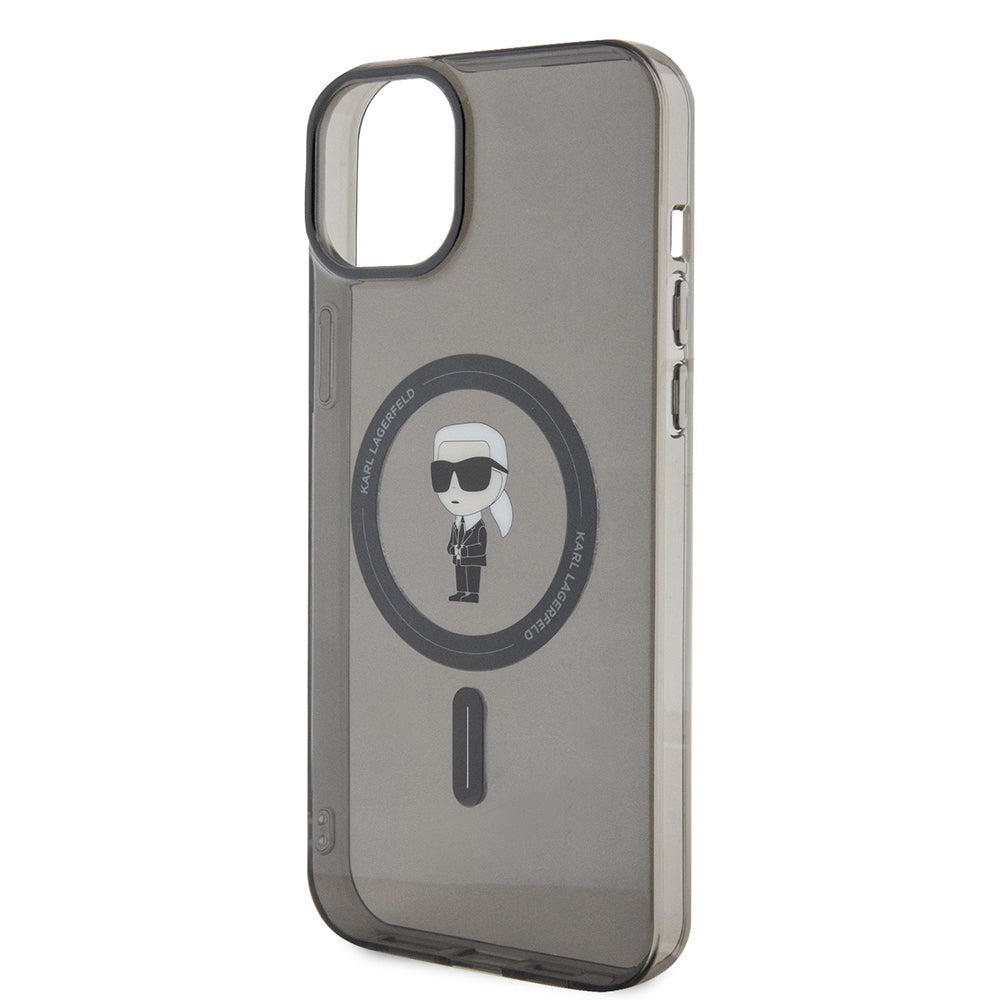 Pouzdro MagSafe pro Apple iPhone 15 Plus, Karl Lagerfeld, IML Ikonik Karl, Černá