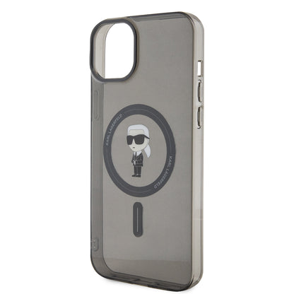 Pouzdro MagSafe pro Apple iPhone 15 Plus, Karl Lagerfeld, IML Ikonik Karl, Černá