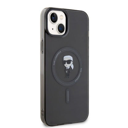 Pouzdro MagSafe pro Apple iPhone 15 Plus, Karl Lagerfeld, IML Ikonik Karl, Černá