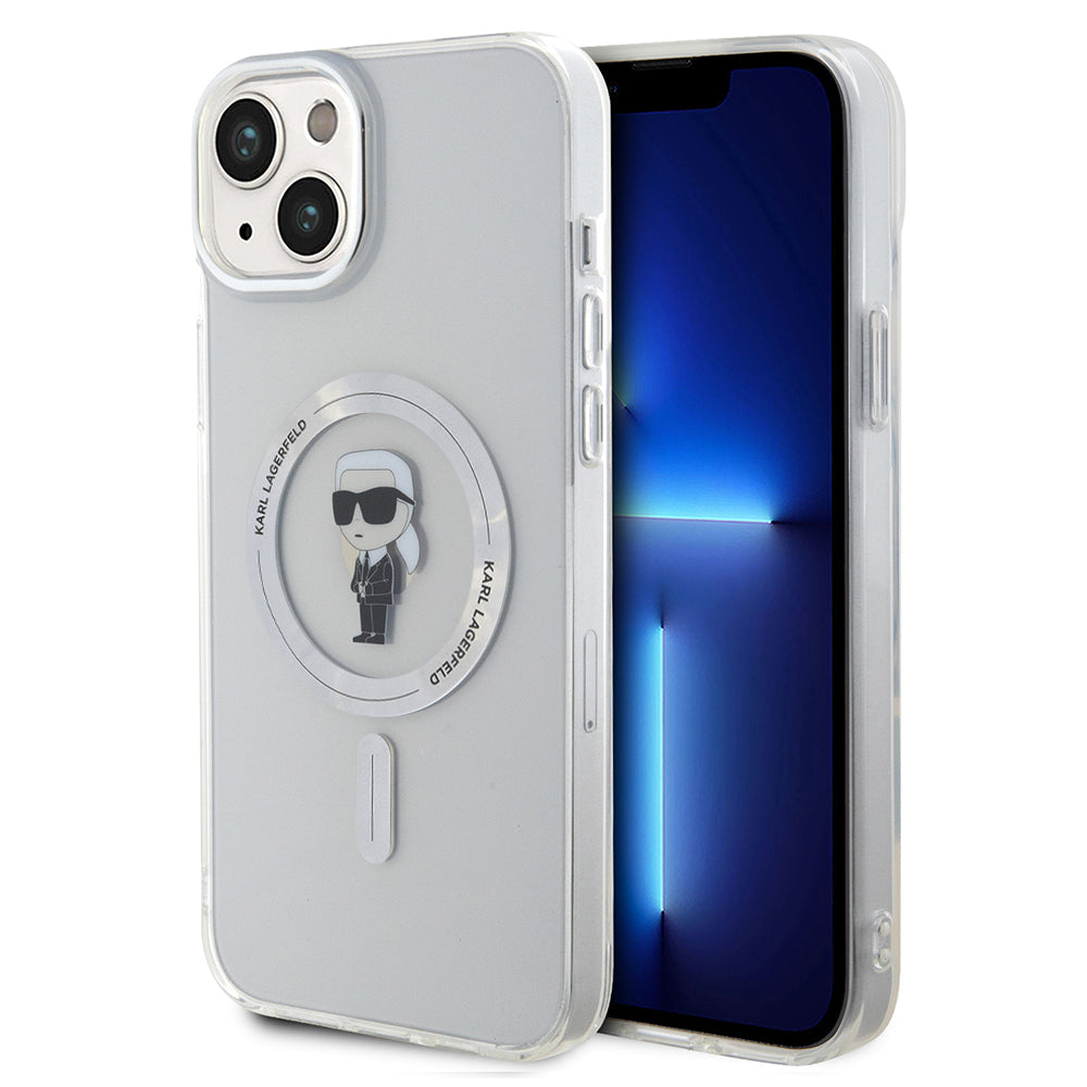 Pouzdro MagSafe pro Apple iPhone 15 Plus, Karl Lagerfeld, IML Ikonik Karl, Průhledné