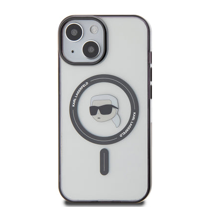 Pouzdro MagSafe pro Apple iPhone 15 Plus, Karl Lagerfeld, IML Karl's Head, Průhledné