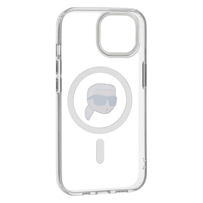 Pouzdro MagSafe pro Apple iPhone 15 Plus, Karl Lagerfeld, IML Metal Karl's Head, Bílá