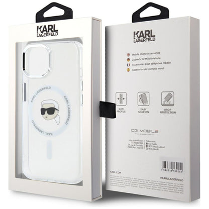 Pouzdro MagSafe pro Apple iPhone 15 Plus, Karl Lagerfeld, IML Metal Karl's Head, Bílá