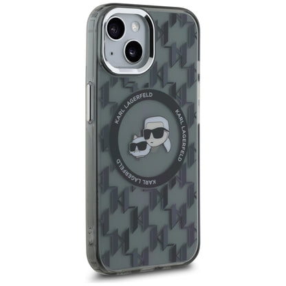 Pouzdro MagSafe pro Apple iPhone 15 Plus, Karl Lagerfeld, IML Monogram Karl & Choupette's Heads, Černá