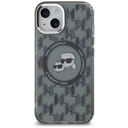Pouzdro MagSafe pro Apple iPhone 15 Plus, Karl Lagerfeld, IML Monogram Karl & Choupette's Heads, Černá