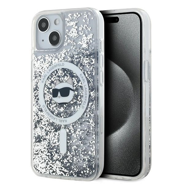Pouzdro MagSafe pro Apple iPhone 15 Plus, Karl Lagerfeld, Liquid Glitter Choupette's Head, Transparentní