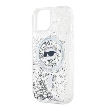 Pouzdro MagSafe pro Apple iPhone 15 Plus, Karl Lagerfeld, Liquid Glitter Choupette's Head, Transparentní