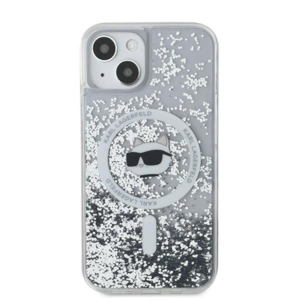 Pouzdro MagSafe pro Apple iPhone 15 Plus, Karl Lagerfeld, Liquid Glitter Choupette's Head, Transparentní