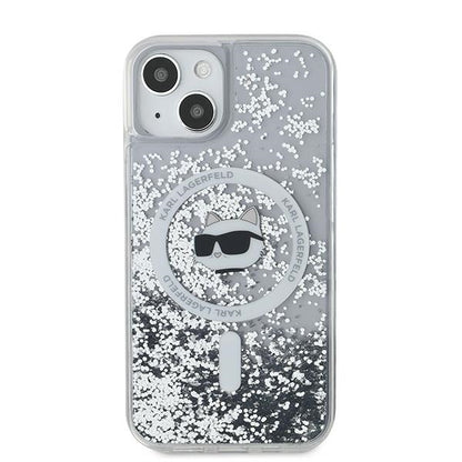 Pouzdro MagSafe pro Apple iPhone 15 Plus, Karl Lagerfeld, Liquid Glitter Choupette's Head, Transparentní