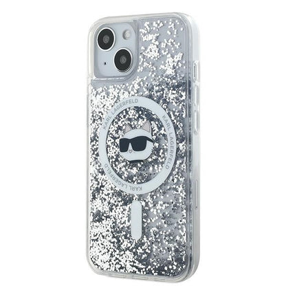 Pouzdro MagSafe pro Apple iPhone 15 Plus, Karl Lagerfeld, Liquid Glitter Choupette's Head, Transparentní