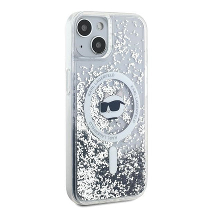 Pouzdro MagSafe pro Apple iPhone 15 Plus, Karl Lagerfeld, Liquid Glitter Choupette's Head, Transparentní