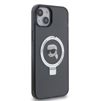 Pouzdro MagSafe pro Apple iPhone 15 Plus, Karl Lagerfeld, Ring Stand Karl's Head, Černá