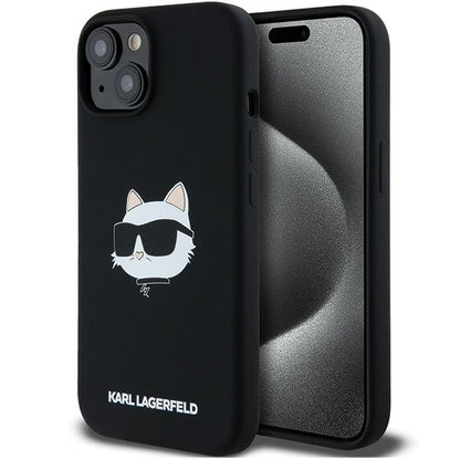 Pouzdro MagSafe pro Apple iPhone 15 Plus, Karl Lagerfeld, Silicone Choupette's Head, Černá