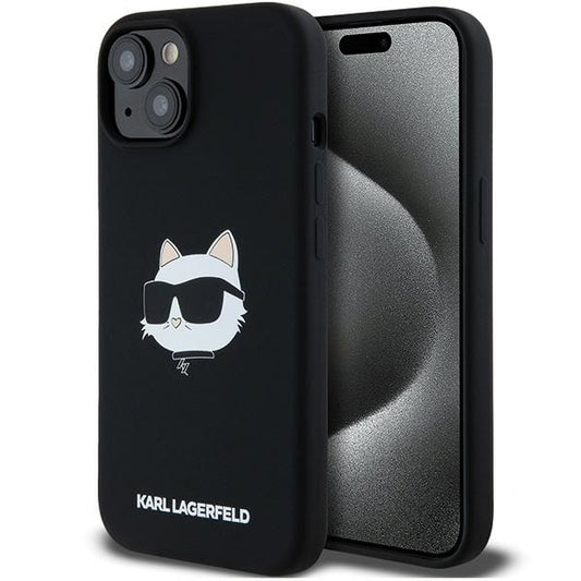Pouzdro MagSafe pro Apple iPhone 15 Plus, Karl Lagerfeld, Silicone Choupette's Head, Černá