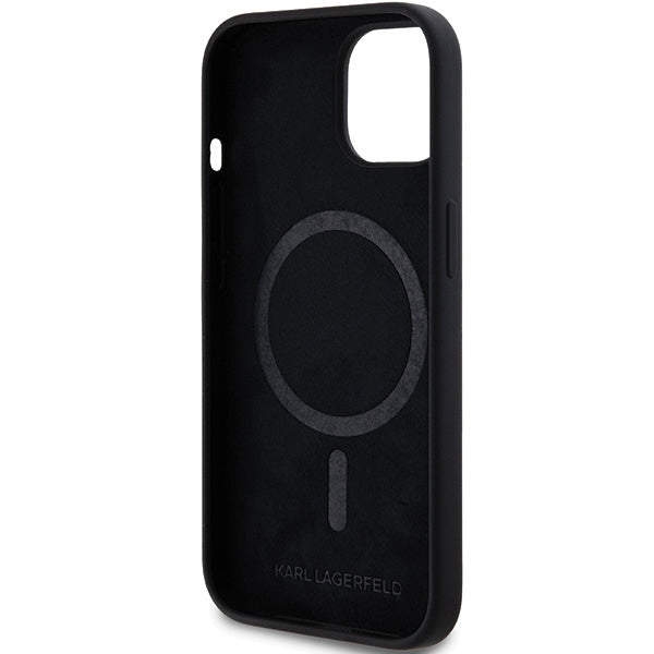Pouzdro MagSafe pro Apple iPhone 15 Plus, Karl Lagerfeld, Silicone Choupette's Head, Černá