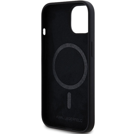 Pouzdro MagSafe pro Apple iPhone 15 Plus, Karl Lagerfeld, Silicone Choupette's Head, Černá