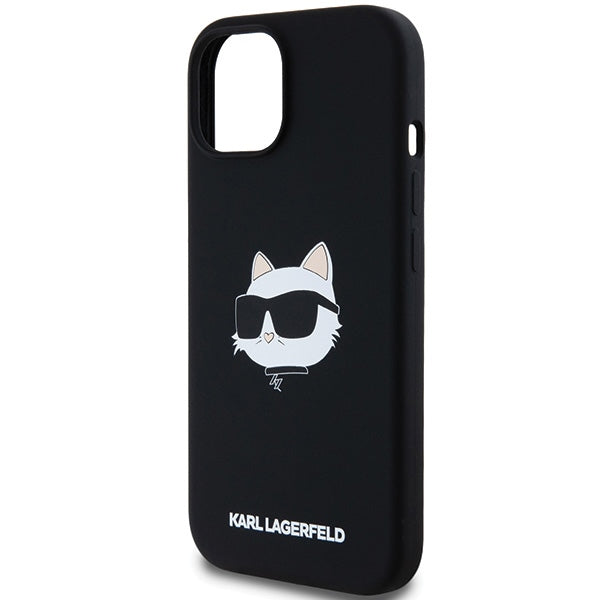 Pouzdro MagSafe pro Apple iPhone 15 Plus, Karl Lagerfeld, Silicone Choupette's Head, Černá
