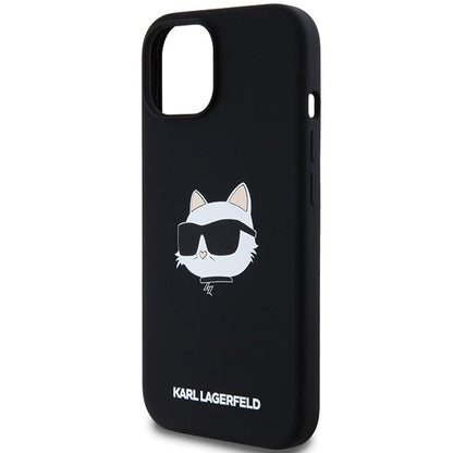 Pouzdro MagSafe pro Apple iPhone 15 Plus, Karl Lagerfeld, Silicone Choupette's Head, Černá