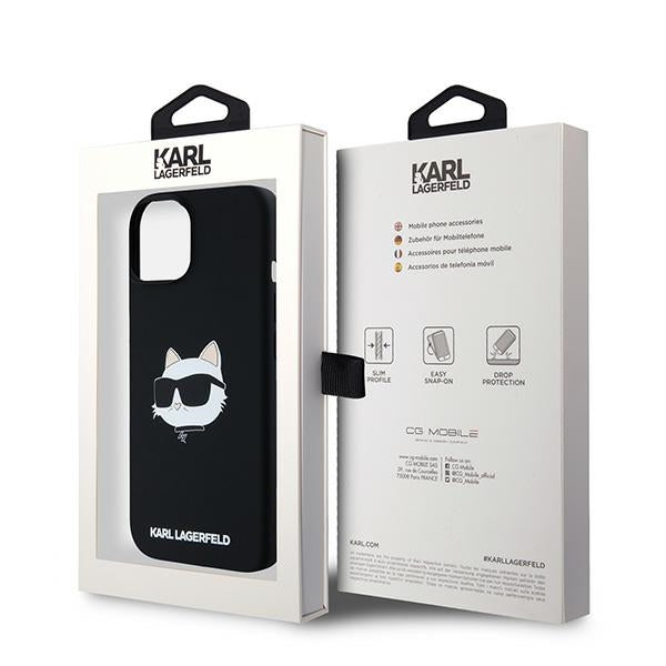 Pouzdro MagSafe pro Apple iPhone 15 Plus, Karl Lagerfeld, Silicone Choupette's Head, Černá