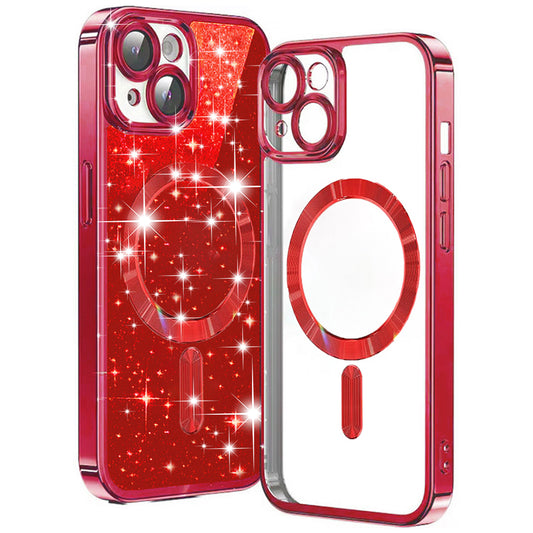 MagSafe pouzdro pro Apple iPhone 15 Plus, Techsuit, Luxury Glitter, červené