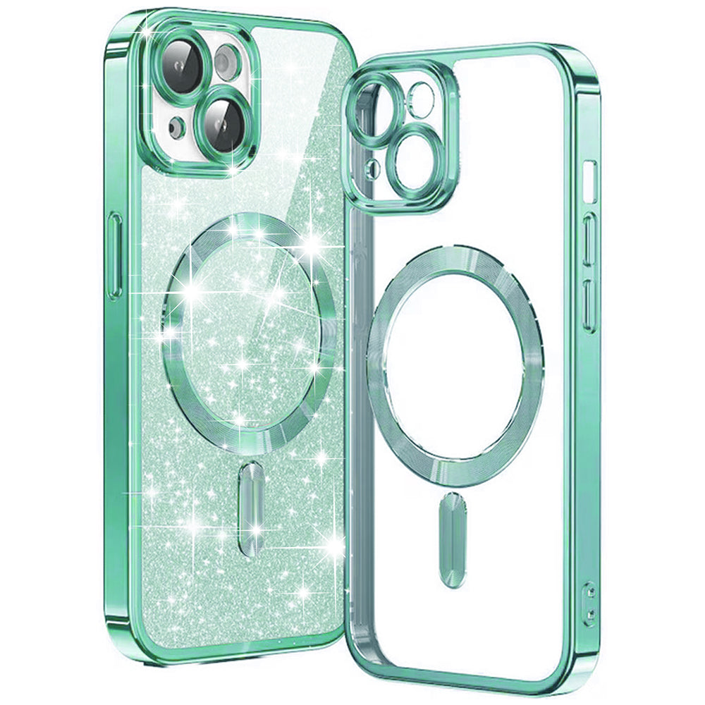 MagSafe pouzdro pro Apple iPhone 15 Plus, Techsuit, Luxury Glitter, Světle zelená