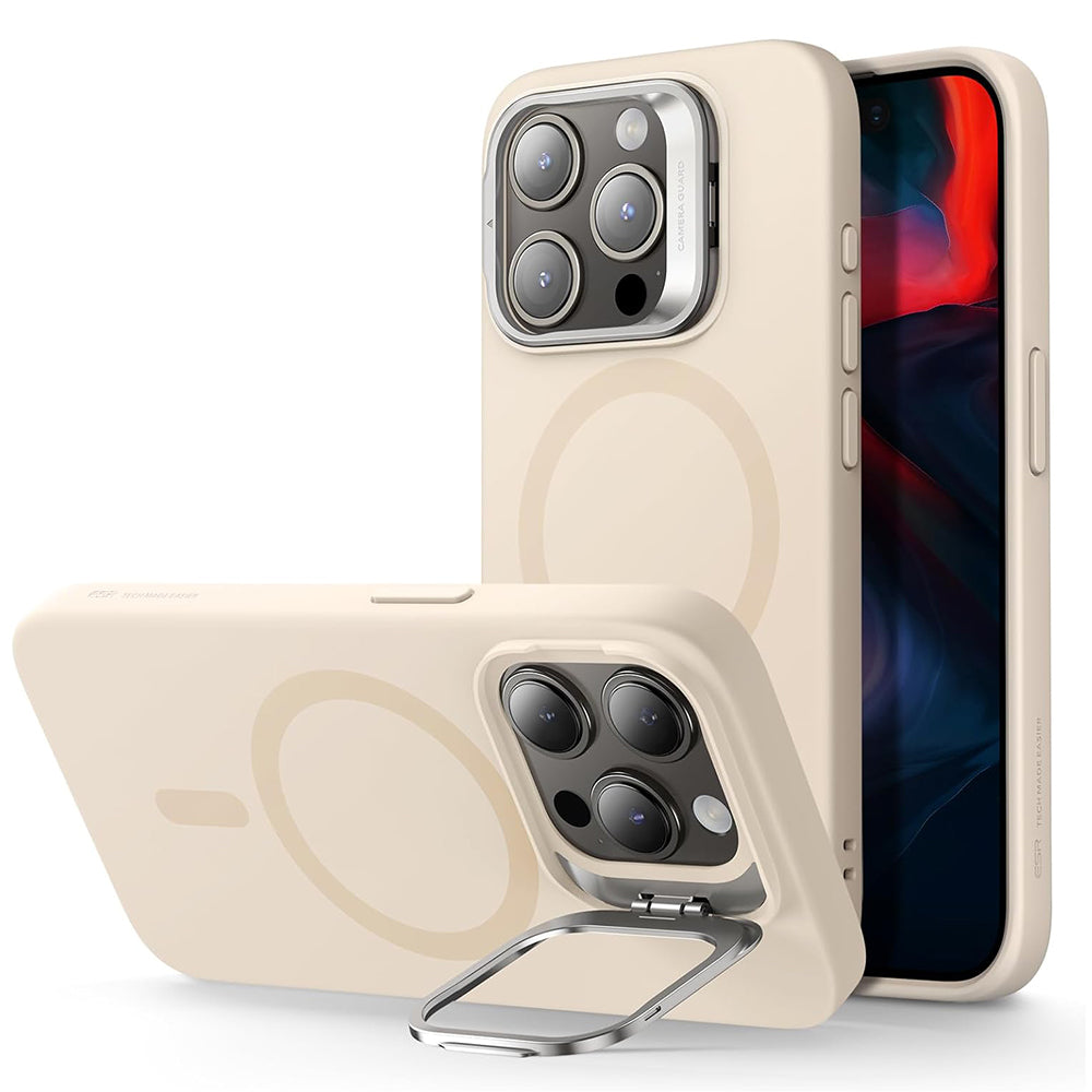 Pouzdro MagSafe pro Apple iPhone 15 Pro, ESR, Cloud Soft Kickstand, Krémové