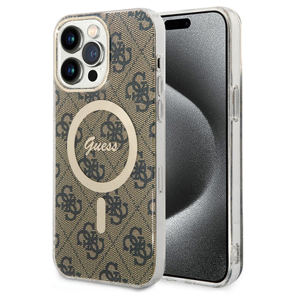 Pouzdro MagSafe pro Apple iPhone 15 Pro, Guess, 4G IML, hnědé GUHMP15LH4STW