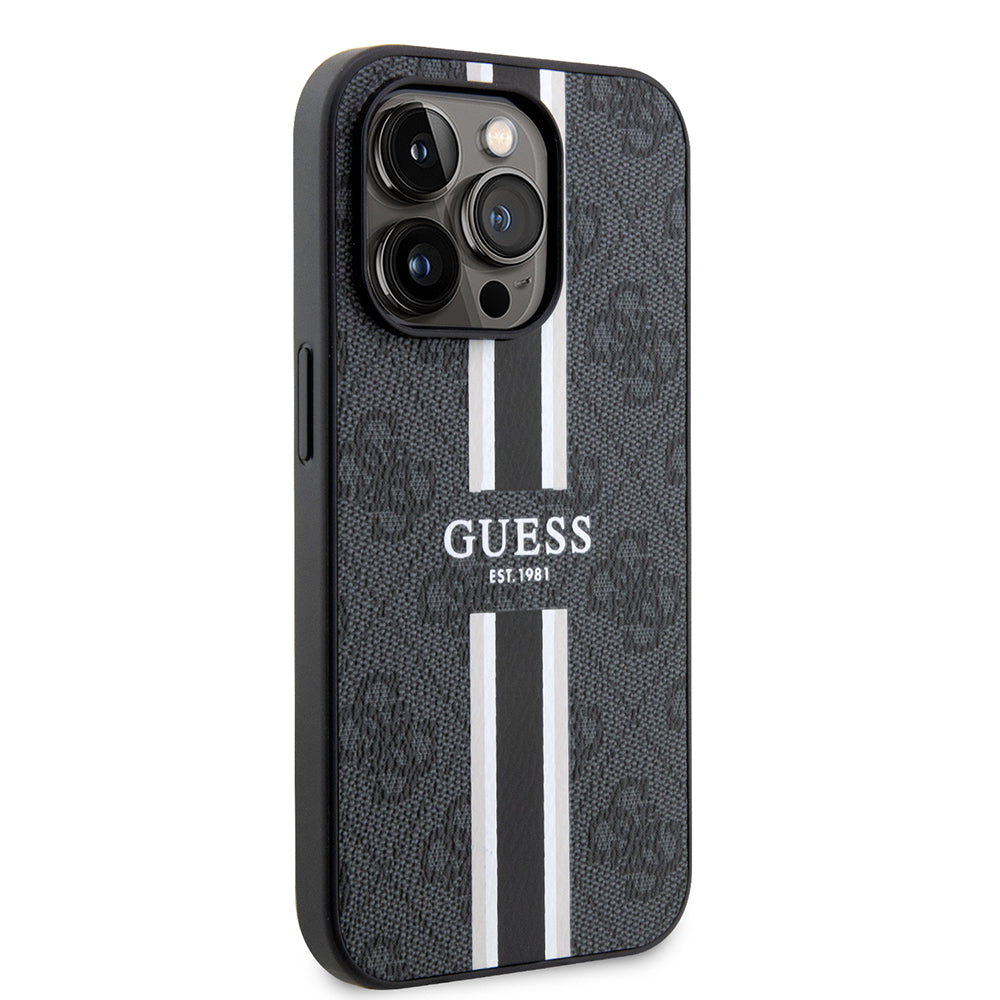 Pouzdro MagSafe pro Apple iPhone 15 Pro, Guess, 4G Printed Stripes, Černá